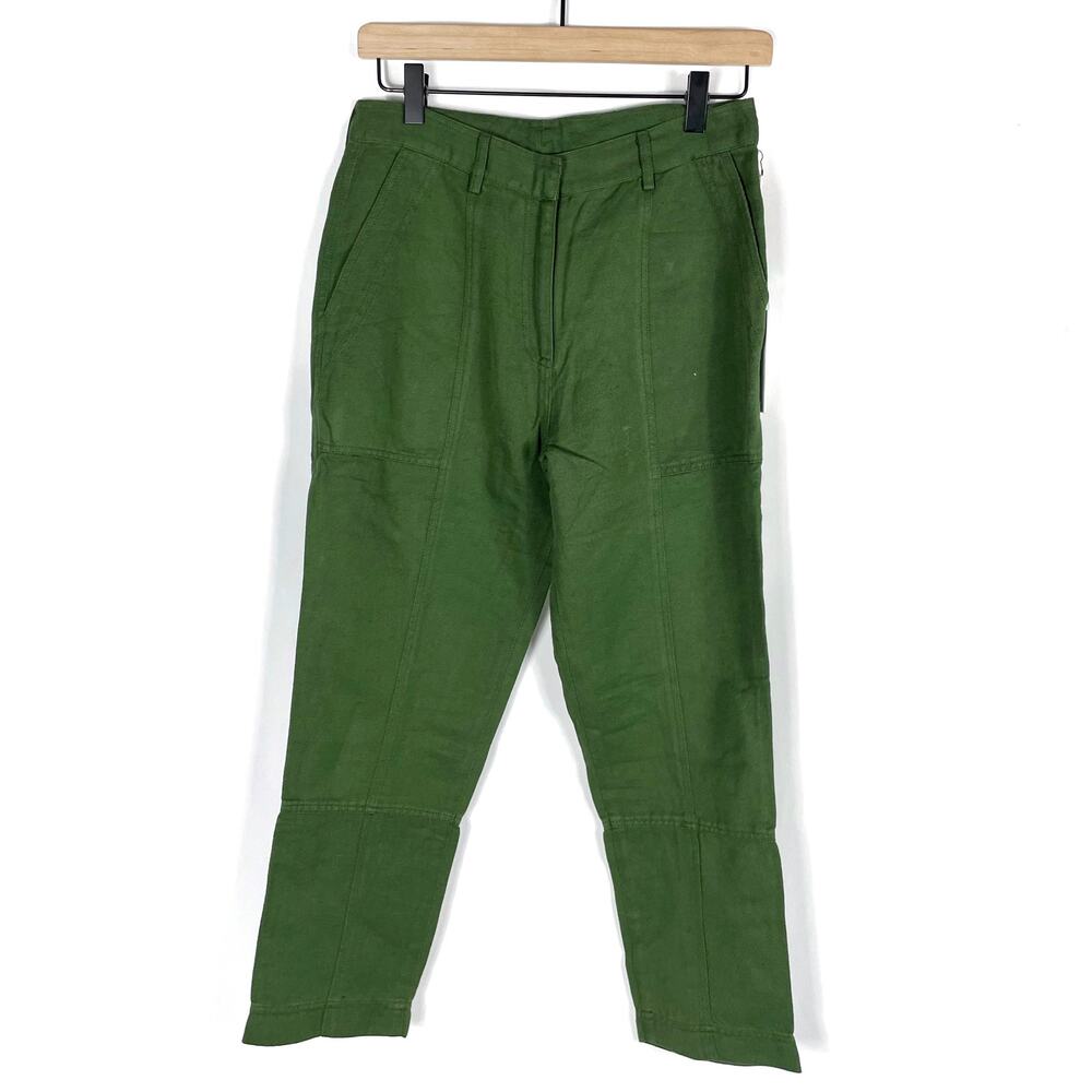 Apiece Apart Palma Chill Pant Bottle Green Linen High Rise‎ Straight Leg Sz 0 - Picture 3 of 15